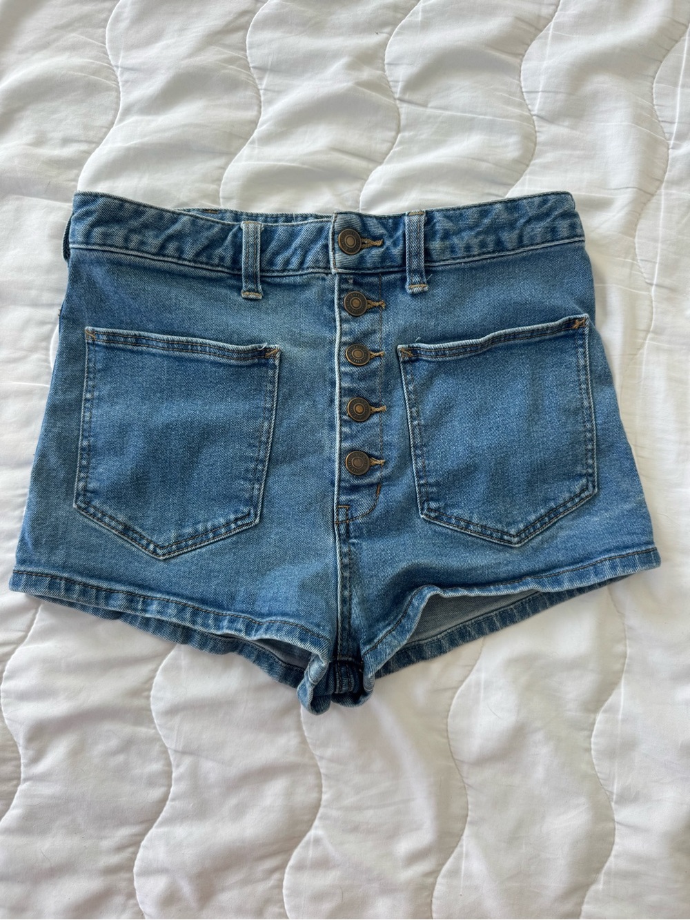 Free People High-Rise Button-Front Denim Short in Medium Blue